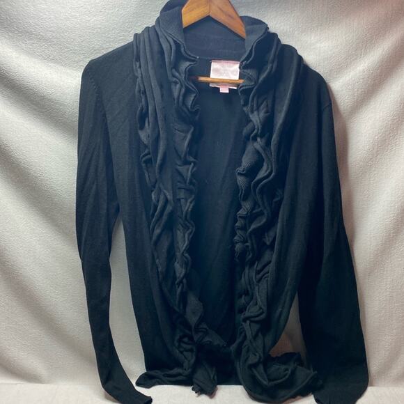 Romeo & Juliet Couture black ruffle front cardigan size medium - Picture 1 of 4
